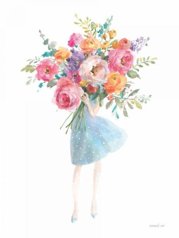 Bursting with Flowers White Modern Wood Framed Art Print with Double Matting by Nai, Danhui