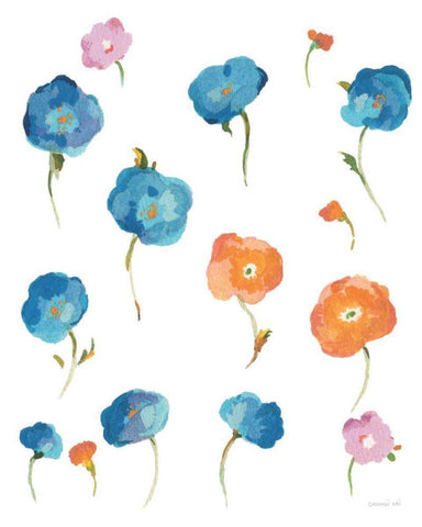 Retro Flowers I White Modern Wood Framed Art Print with Double Matting by Nai, Danhui
