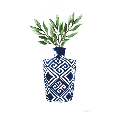 Cobalt Geometric Vases III White Modern Wood Framed Art Print by Charro, Mercedes Lopez