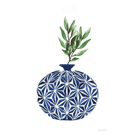 Cobalt Geometric Vases IV White Modern Wood Framed Art Print by Charro, Mercedes Lopez