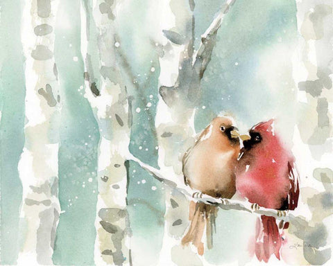 Christmas Cardinals White Modern Wood Framed Art Print with Double Matting by Pete, Katrina