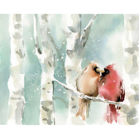 Christmas Cardinals Gold Ornate Wood Framed Art Print with Double Matting by Pete, Katrina