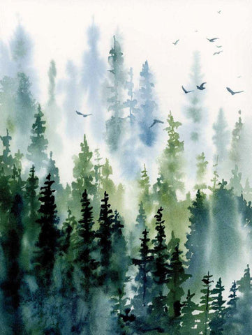 Treeline White Modern Wood Framed Art Print with Double Matting by Pete, Katrina
