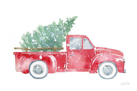 Christmas Truck Black Ornate Wood Framed Art Print with Double Matting by Pete, Katrina
