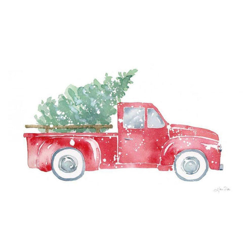 Christmas Truck Gold Ornate Wood Framed Art Print with Double Matting by Pete, Katrina