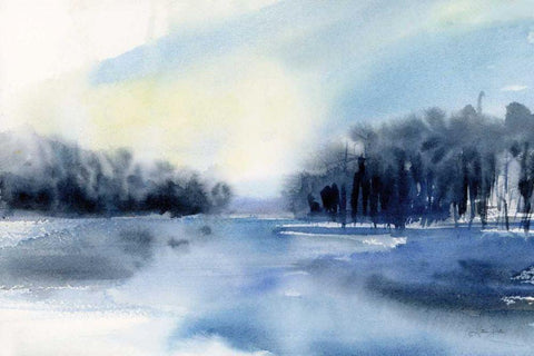 Winter River White Modern Wood Framed Art Print with Double Matting by Pete, Katrina