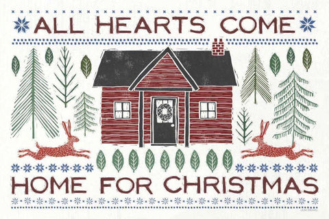 Woodcut Wonderland I Red White Modern Wood Framed Art Print with Double Matting by Marshall, Laura