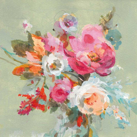 Windblown Blooms II Gold Ornate Wood Framed Art Print with Double Matting by Nai, Danhui
