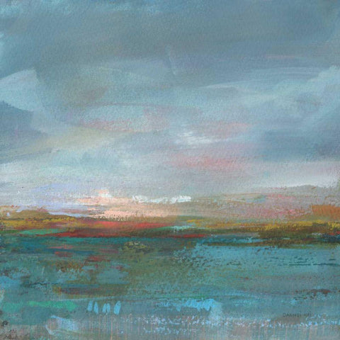 Open Water Sunrise Black Modern Wood Framed Art Print by Nai, Danhui