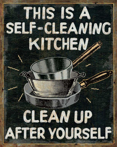 Self Cleaning Kitchen Black Ornate Wood Framed Art Print with Double Matting by Pela Studio