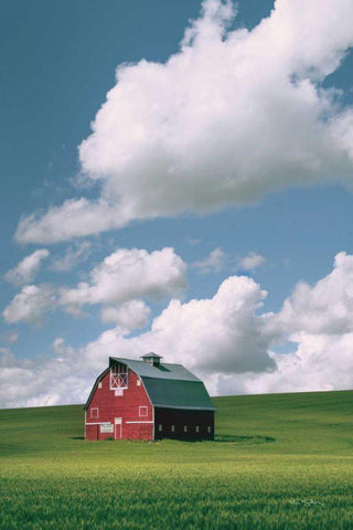 Palouse Region Red Barn II White Modern Wood Framed Art Print with Double Matting by Majchrowicz, Alan