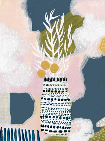 Tribal Still Life Blue White Modern Wood Framed Art Print with Double Matting by Mack, Lynn