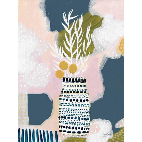 Tribal Still Life Blue Gold Ornate Wood Framed Art Print with Double Matting by Mack, Lynn