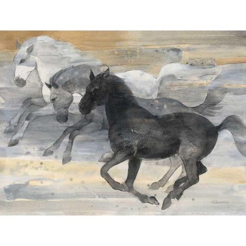 Prancing Trio Black Modern Wood Framed Art Print by Hristova, Albena