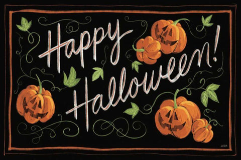 Happy Halloween Jack O Lanterns Black Ornate Wood Framed Art Print with Double Matting by Tavoletti, Anne