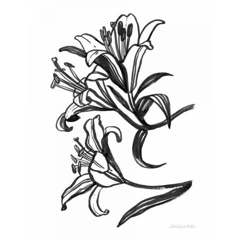 Ink Lilies II Gold Ornate Wood Framed Art Print with Double Matting by Miller, Sara Zieve