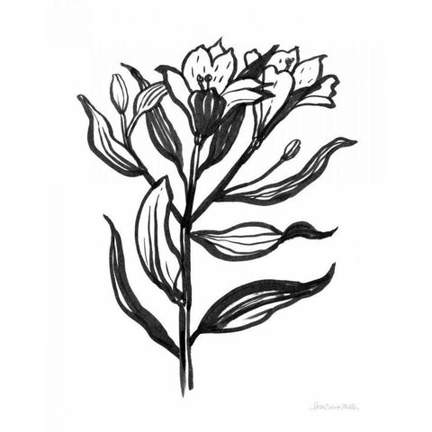 Ink Flower I Gold Ornate Wood Framed Art Print with Double Matting by Miller, Sara Zieve
