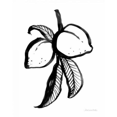 Ink Peaches Black Modern Wood Framed Art Print by Miller, Sara Zieve