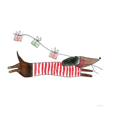 Holiday Dachshund Gold Ornate Wood Framed Art Print with Double Matting by Charro, Mercedes Lopez