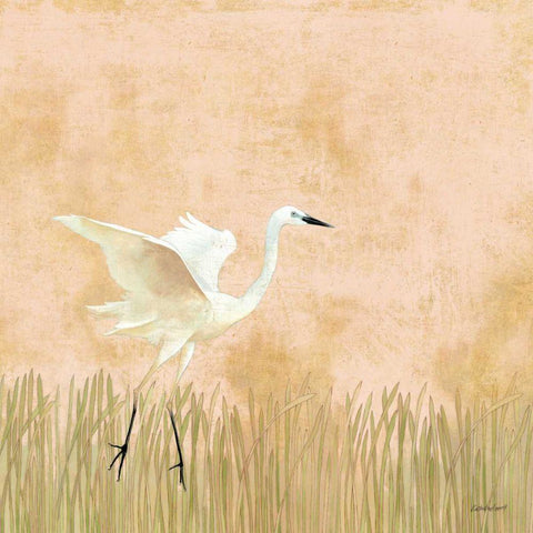 Egret Alighting I Gold Ornate Wood Framed Art Print with Double Matting by Lovell, Kathrine