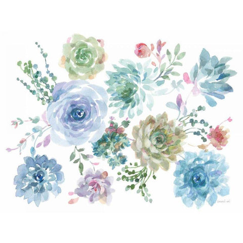 Pretty Succulents Gold Ornate Wood Framed Art Print with Double Matting by Nai, Danhui