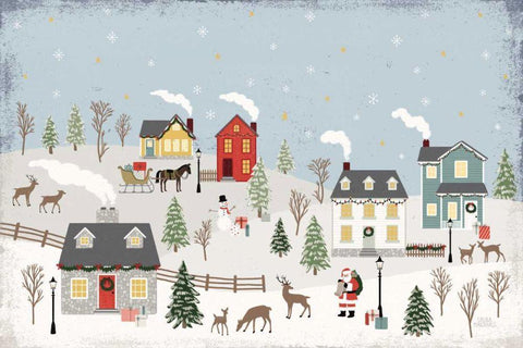 Christmas Village II Day White Modern Wood Framed Art Print with Double Matting by Marshall, Laura