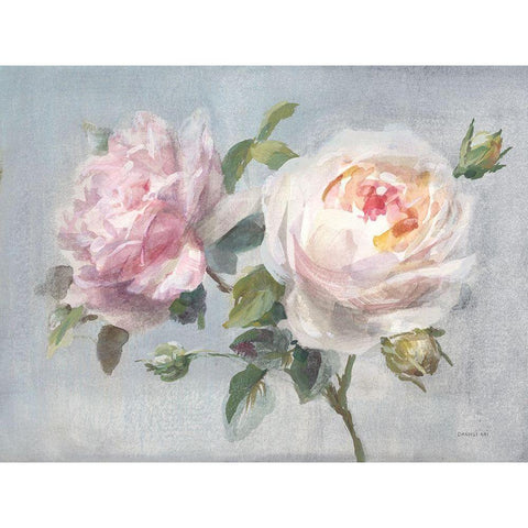 Light Lovely Roses Gold Ornate Wood Framed Art Print with Double Matting by Nai, Danhui