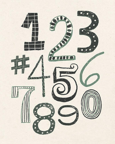 Funky Numbers Dark White Modern Wood Framed Art Print with Double Matting by Mullan, Michael