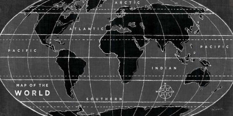 Chalkboard Map of the World Black Ornate Wood Framed Art Print with Double Matting by Schlabach, Sue