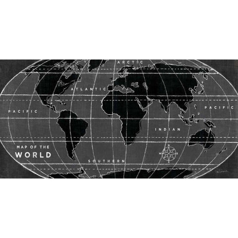 Chalkboard Map of the World Gold Ornate Wood Framed Art Print with Double Matting by Schlabach, Sue