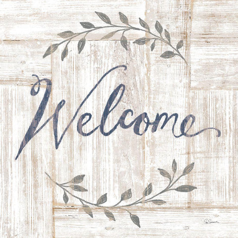 Woodgrain Welcome White Modern Wood Framed Art Print with Double Matting by Schlabach, Sue