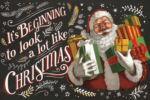 Santas List IV Black Black Ornate Wood Framed Art Print with Double Matting by Penner, Janelle