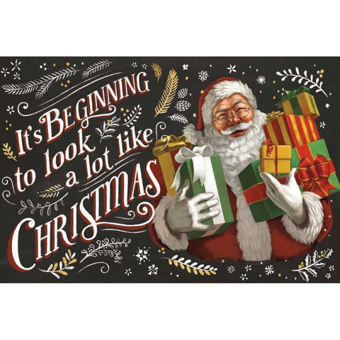 Santas List IV Black Gold Ornate Wood Framed Art Print with Double Matting by Penner, Janelle