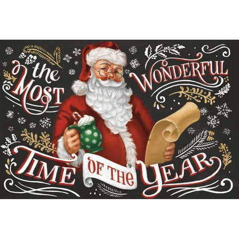 Santas List II Black Gold Ornate Wood Framed Art Print with Double Matting by Penner, Janelle