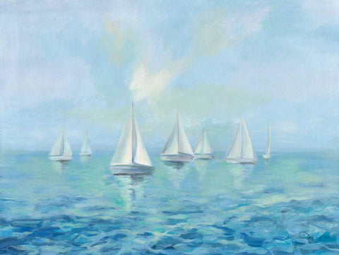 Boats in the Haze White Modern Wood Framed Art Print with Double Matting by Vassileva, Silvia