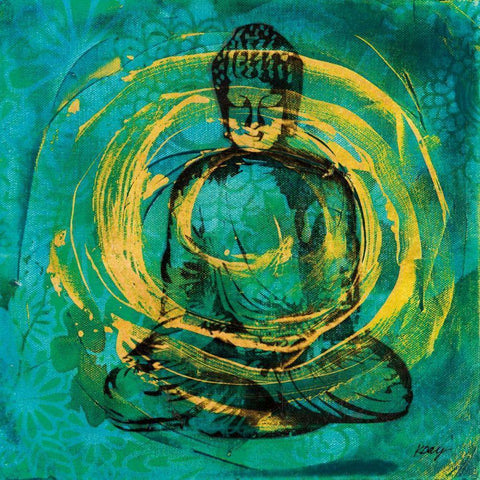 Centered Buddha Gold Ornate Wood Framed Art Print with Double Matting by Day, Kellie
