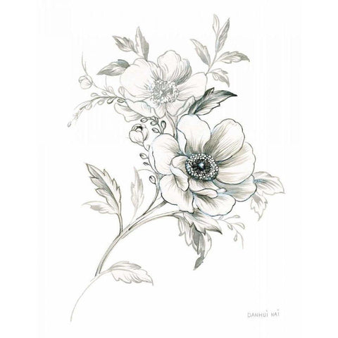 Sketchbook Garden VII BW Gold Ornate Wood Framed Art Print with Double Matting by Nai, Danhui