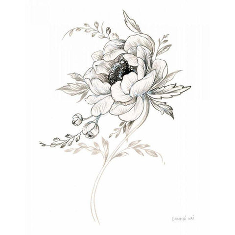 Sketchbook Garden VIII BW Gold Ornate Wood Framed Art Print with Double Matting by Nai, Danhui