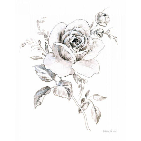 Sketchbook Garden IX BW Gold Ornate Wood Framed Art Print with Double Matting by Nai, Danhui