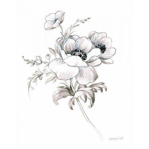 Sketchbook Garden X BW Black Modern Wood Framed Art Print with Double Matting by Nai, Danhui