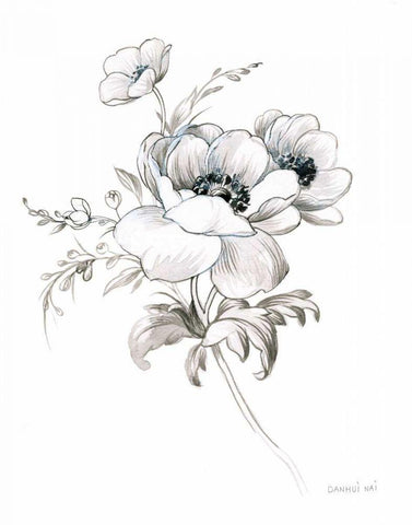 Sketchbook Garden X BW Black Ornate Wood Framed Art Print with Double Matting by Nai, Danhui
