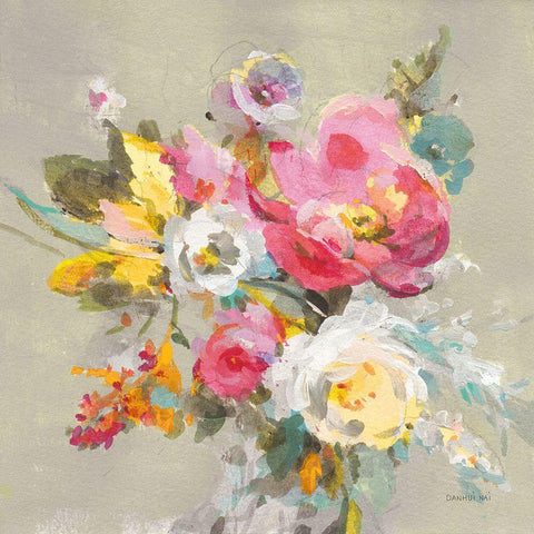 Windblown Blooms II Yellow Gray White Modern Wood Framed Art Print by Nai, Danhui