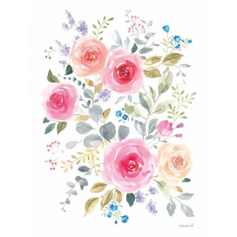 Lush Roses I Black Modern Wood Framed Art Print by Nai, Danhui