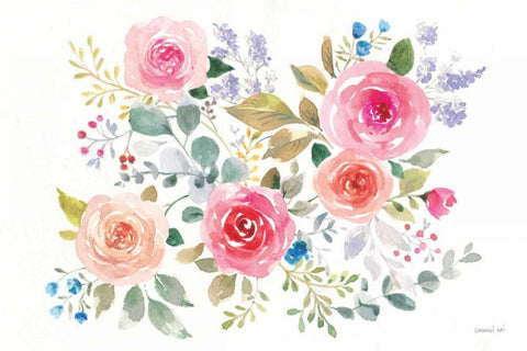 Lush Roses II Horizontal Black Ornate Wood Framed Art Print with Double Matting by Nai, Danhui
