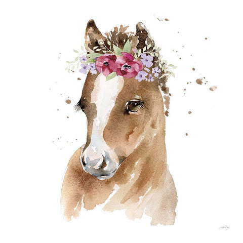 Floral Pony Pink Sq Gold Ornate Wood Framed Art Print with Double Matting by Pete, Katrina