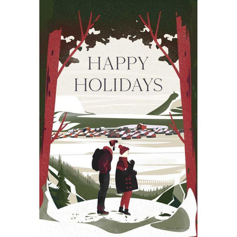 Happy Holidays Red Gold Ornate Wood Framed Art Print with Double Matting by Escalante, Omar