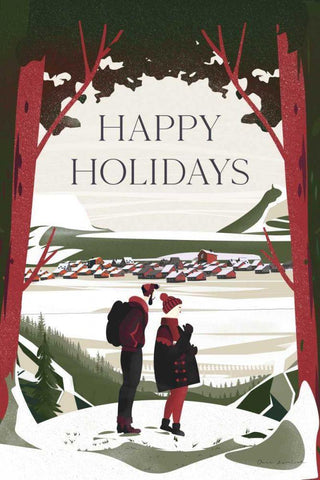 Happy Holidays Red White Modern Wood Framed Art Print with Double Matting by Escalante, Omar