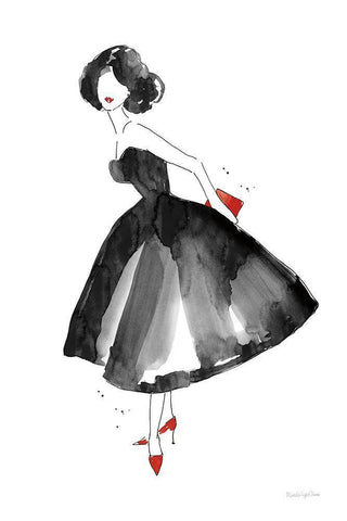 Fashion Debutante with Red Black Ornate Wood Framed Art Print with Double Matting by Charro, Mercedes Lopez