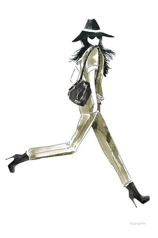 Out On the Town I Olive White Modern Wood Framed Art Print with Double Matting by Charro, Mercedes Lopez