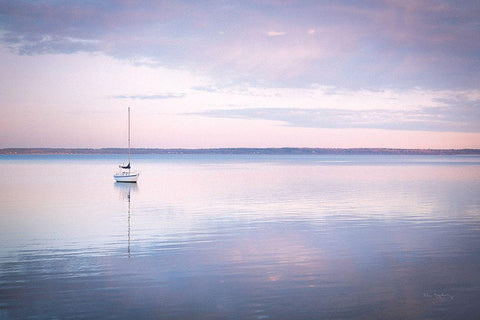 Sailboat in Bellingham Bay I Vignette White Modern Wood Framed Art Print with Double Matting by Majchrowicz, Alan